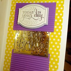 Inside of My "Embossed Purple Happy Birthday" Card with Swiss Dot Lace Ribbon