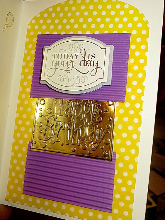 Inside of My &quot;Embossed Purple Happy Birthday&quot; Card with Swiss Dot Lace Ribbon