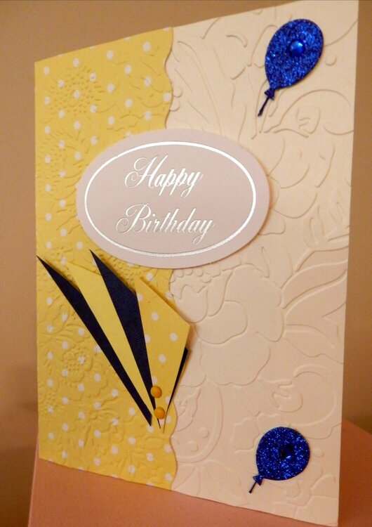 Blue/Yellow/Ivory Birthday Card - Anna Griffin and Cuttlebug Embossing