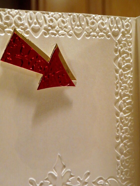 Layered Red and Gold Arrow Inside of the White and Red Thinking of You Card