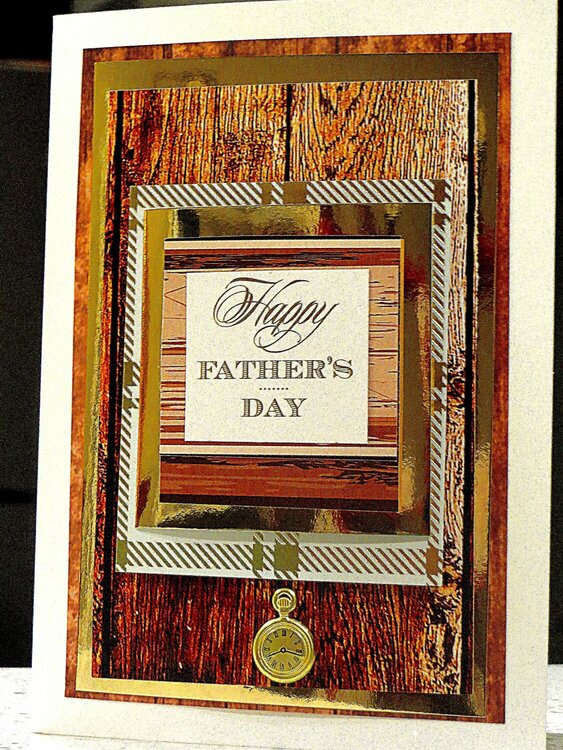 Father&#039;s Day Card with the Layering of Woodgrain and Plaid/Gold