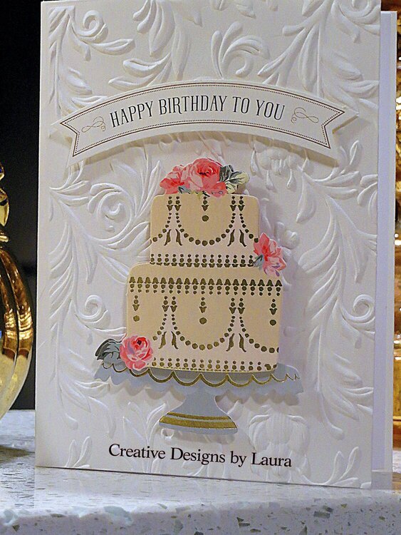 Ivory 3D Embossing Birthday Card with a touch of Pink for Color