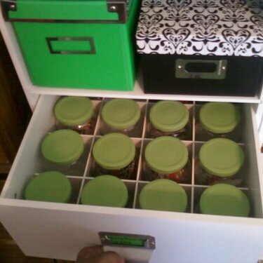 This is the left jar drawer. It has chipboard letters in each jar.