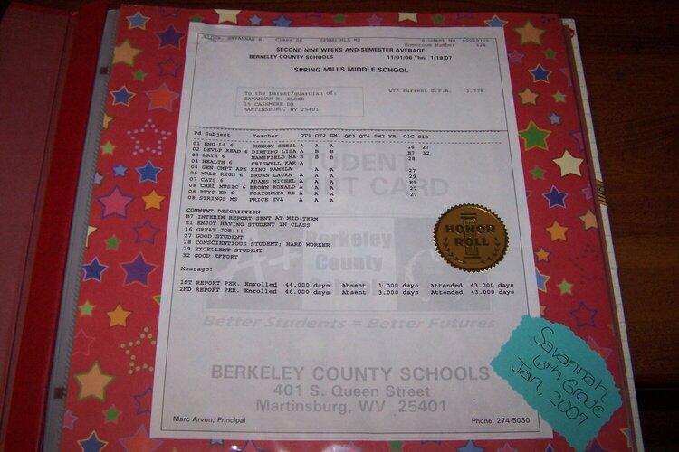 Report Card - Middle School - January 2007
