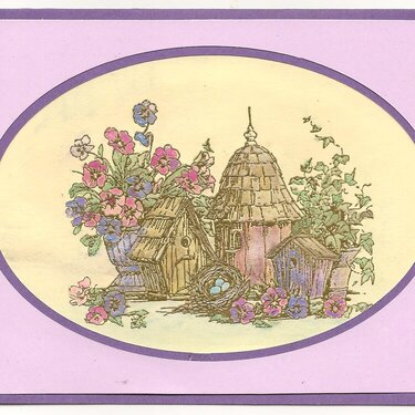 Lavender Pansies &amp; Birdhouses