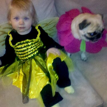Katie and Pugnacious in their halloween costumes