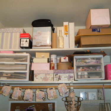 top shelf of closet(a.k.a storage space) in my  craft area