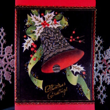 Vintage Bell and Holly Christmas Card