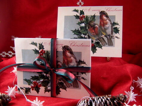 Merry Christmas Birds and Holly Christmas Note Cards