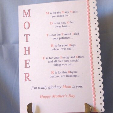 Mother&#039;s Day Card for &quot;Mom&quot; inside