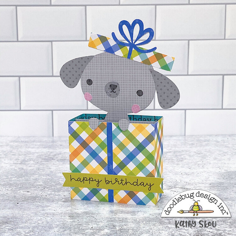 Doodlebug Design | Party Time Dog in Present Box Card