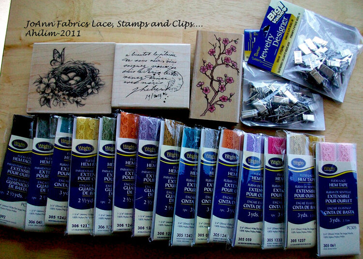 Lace, Stamps and clips from JoAnn Fabrics...