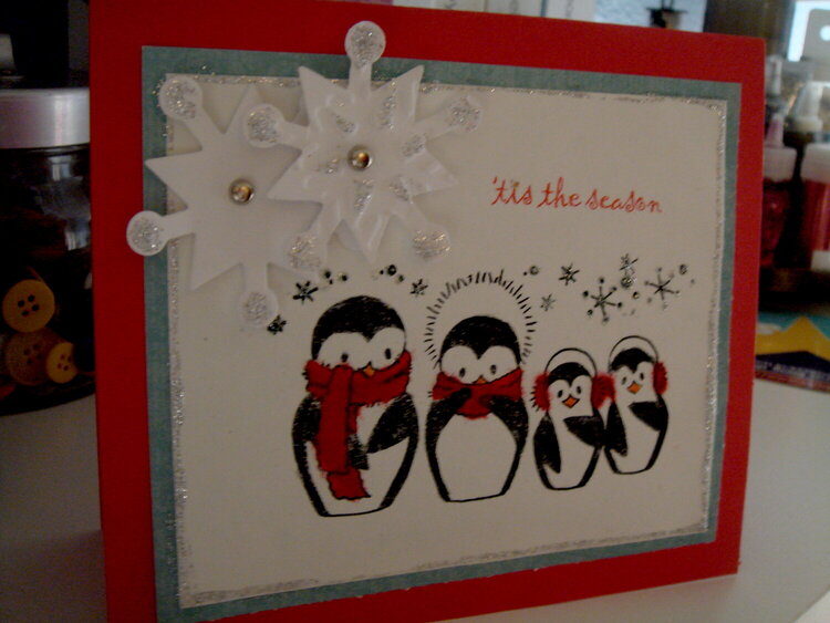 Our family in penguins flocked Christmas card