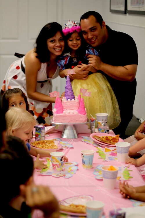 Birthday girl loves her princess castle cake. .