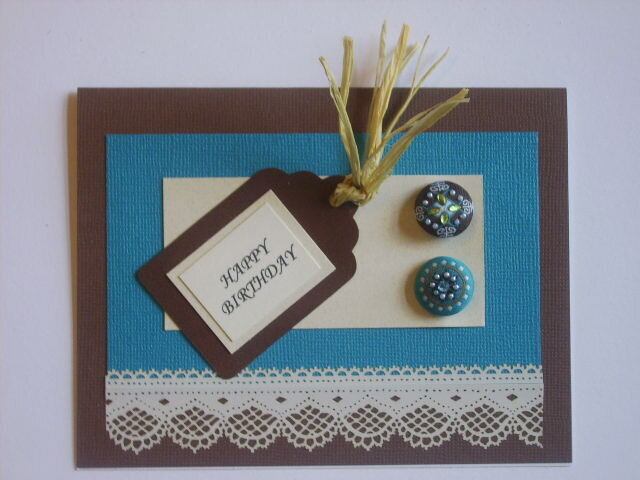 Brown leather and teal birthday card