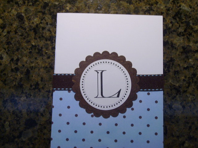 Monogram note card closeup