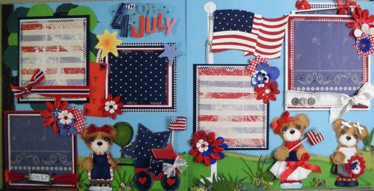 July 4th Tear Bear Premade Scrapbook Pages Lilly-G