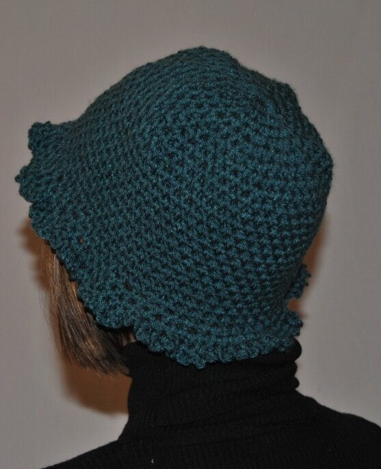 Antique Teal Cloche with Ruffle Brim
