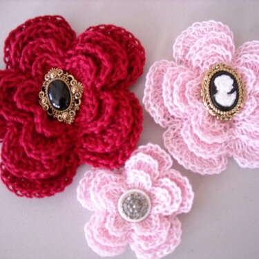 Crocheted Button Rose Flowers