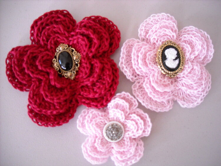 Crocheted Button Rose Flowers