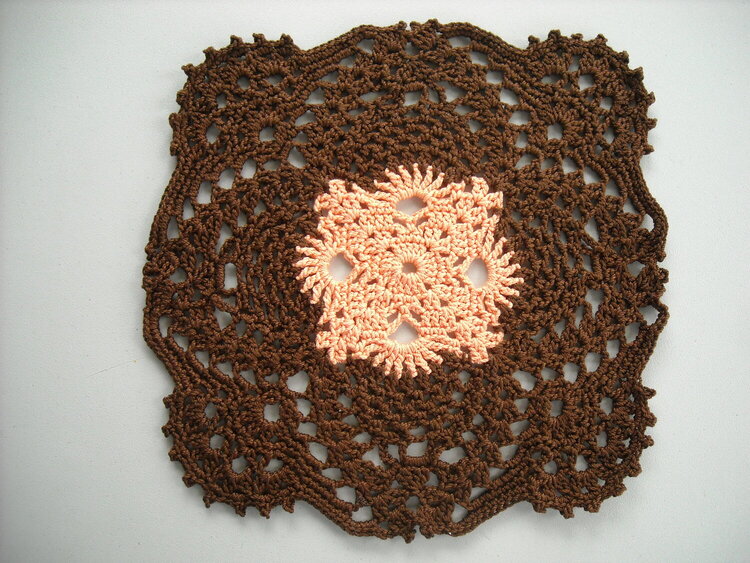 Brown/Peach Center Crochet Doily