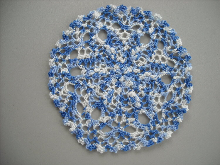 9&quot; Blue Verigated Hand Crocheted Doily