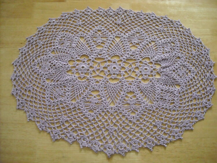 Pale Lilac Oblong Crocheted Doily 14x21