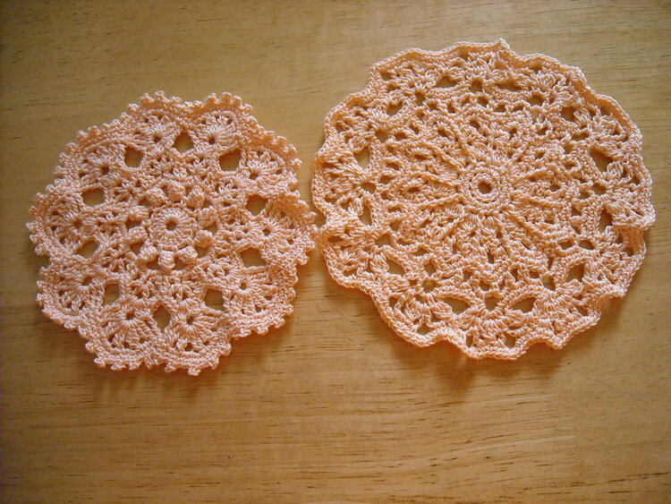 5&quot; crocheted doily on left, 6&quot; on right