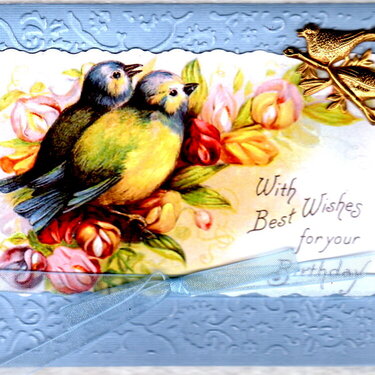 Vintage Victorian Best Wishes for your Birthday Birds w/14k charm