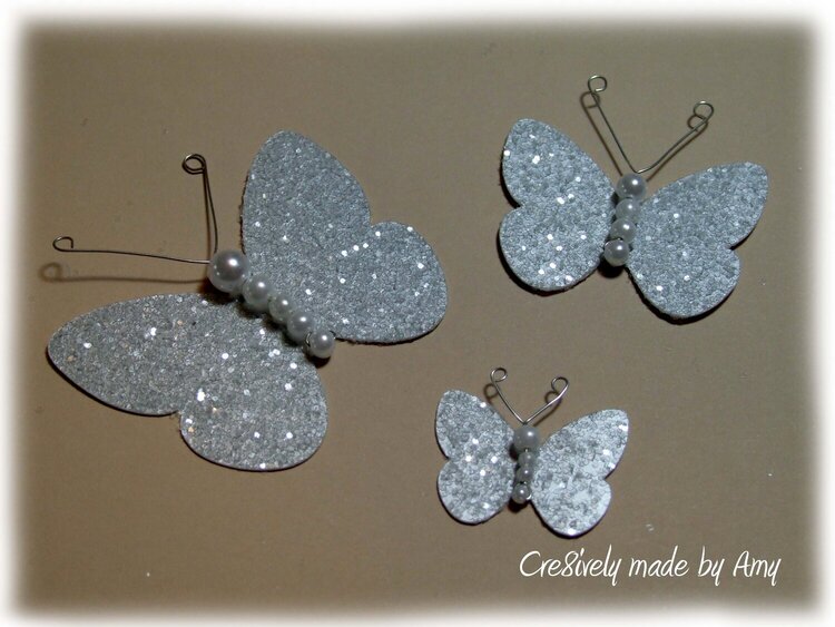 Silver glitter &amp; pearl butterflies