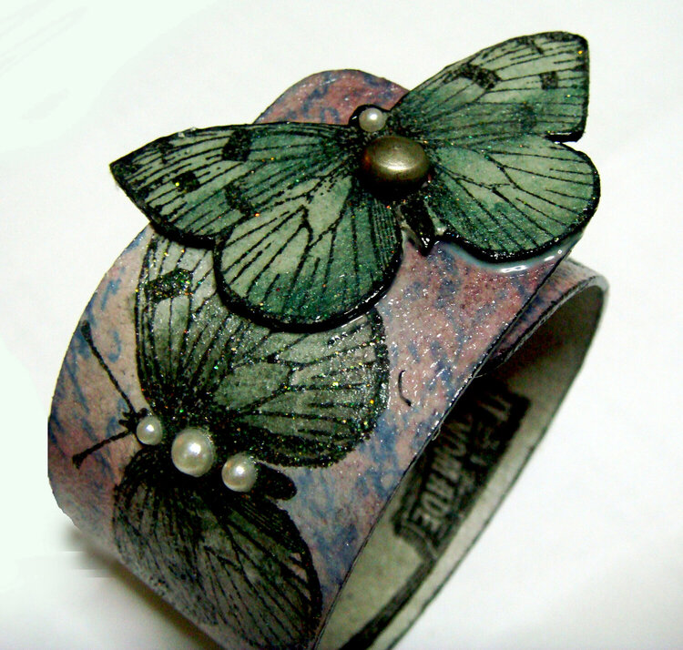 Lavender letters and green butterflies Bracelet