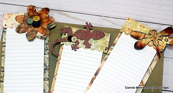 Note pads embellished with Clear Scraps