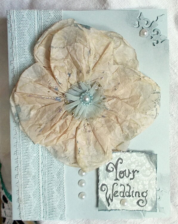 Tea Dyed coffee filter flower Wedding Card