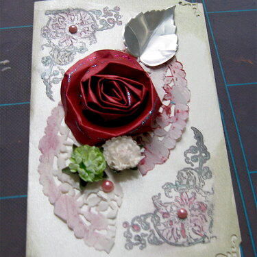 cuttlebug die pop can leaf and homemade rose blank card.