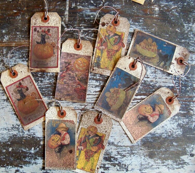 distressed halloween tags