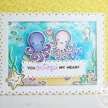 Lawn Fawn Octopi My Heart Ink Smoosh Glitter Shaker Card