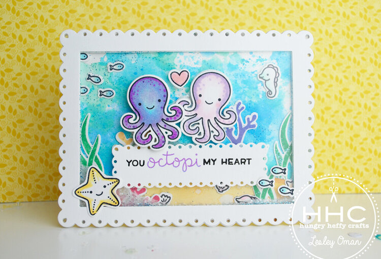 Lawn Fawn Octopi My Heart Ink Smoosh Glitter Shaker Card