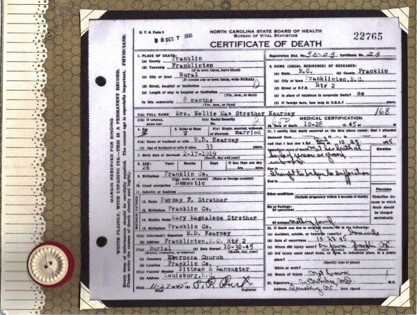 Nellie&#039;s Death Certificate