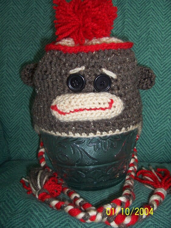 Crocheted Sock Monkey Hat