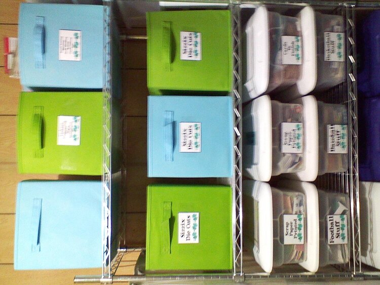 Green and blue storage baskets