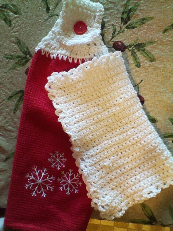 crocheted hanging towel and dishcloth