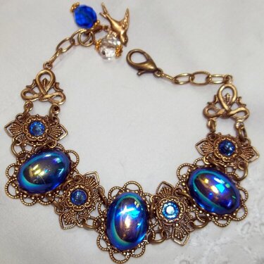 Blue Iris Cabochon Bracelet in Solid Brass