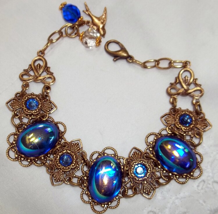 Blue Iris Cabochon Bracelet in Solid Brass