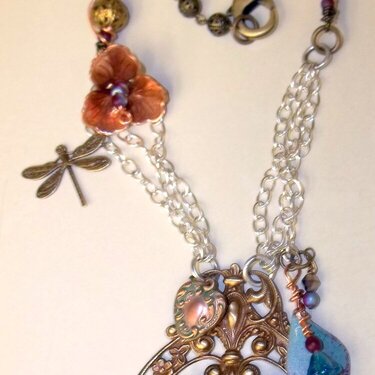 Czech Glass Dragonfly Mixed Media Necklace