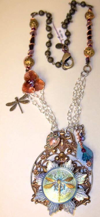 Czech Glass Dragonfly Mixed Media Necklace