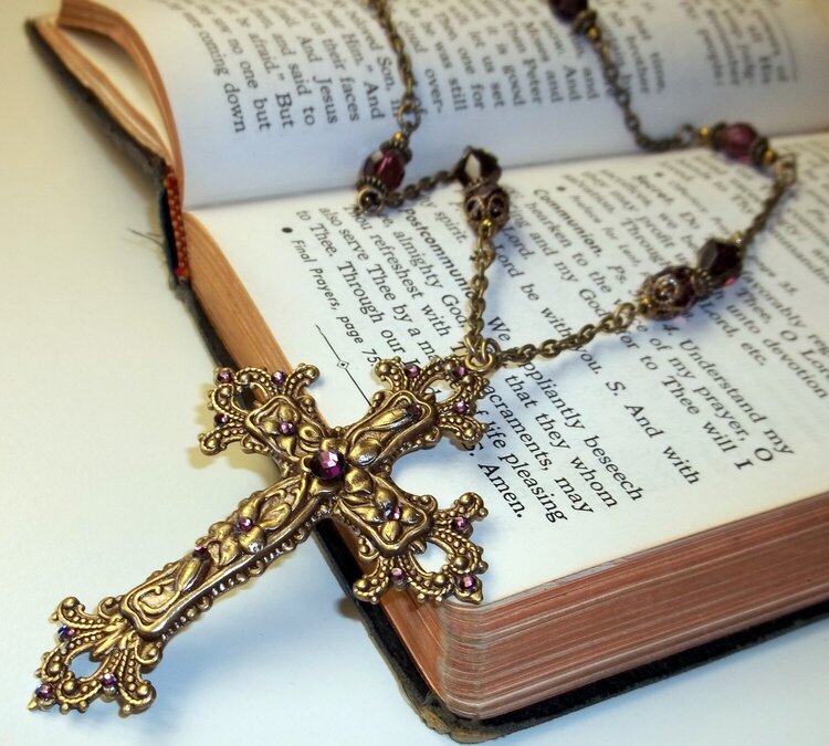 Embossed Cross with Purple Swarovskis