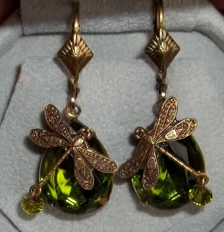 Stunning Olivine Pear Shaped Dragonfly Earrings