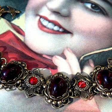 Victorian Inspired Red Siam Cabochon Bracelet