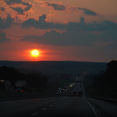 Sunset While Driving Down the Highway
