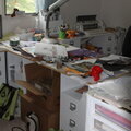 messy, messy scrap desk
